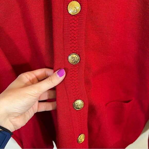 Talbots Red Merino Wool Gold Button Cardigan Sweater Medium Old Money Quiet Lux - Picture 5 of 15